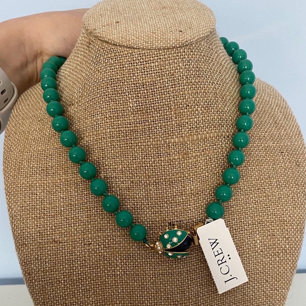 J. Crew Green Ladybug Necklace